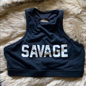 Black savage barbell high neck sports bra